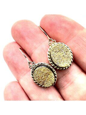 JCM 14K Yellow Gold Womens Earrings Druzy Quartz 3.54 Grams